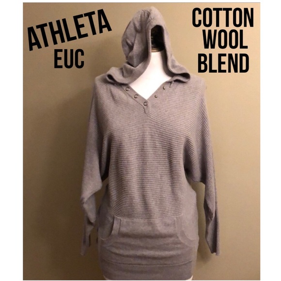 ATHLETA Sweater-Cotton/Wool-XS-Hooded Batwing-Gray
